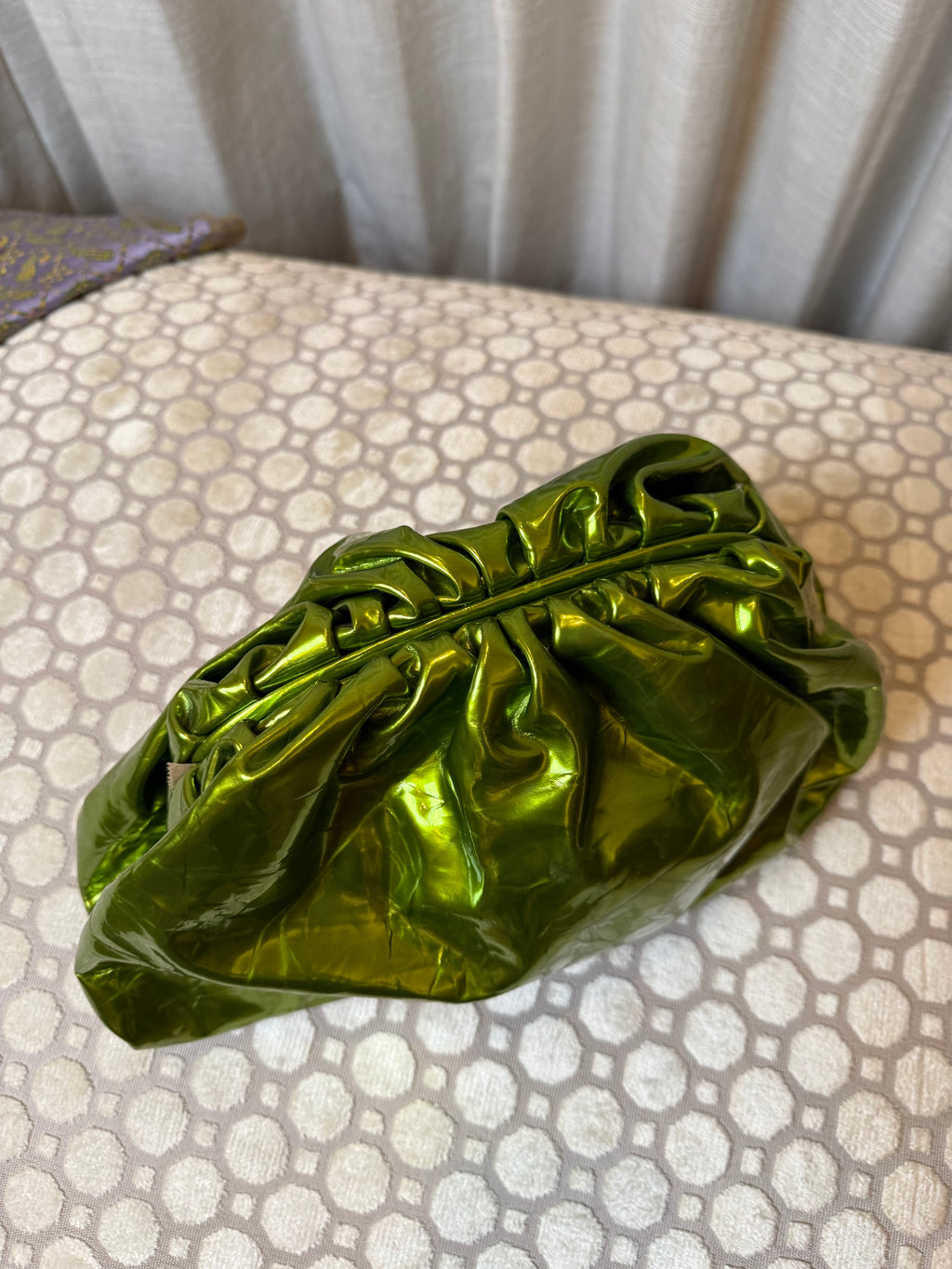 Bottega Veneta Teen Pouch In Chlorophyll Metallised Crushed Leather