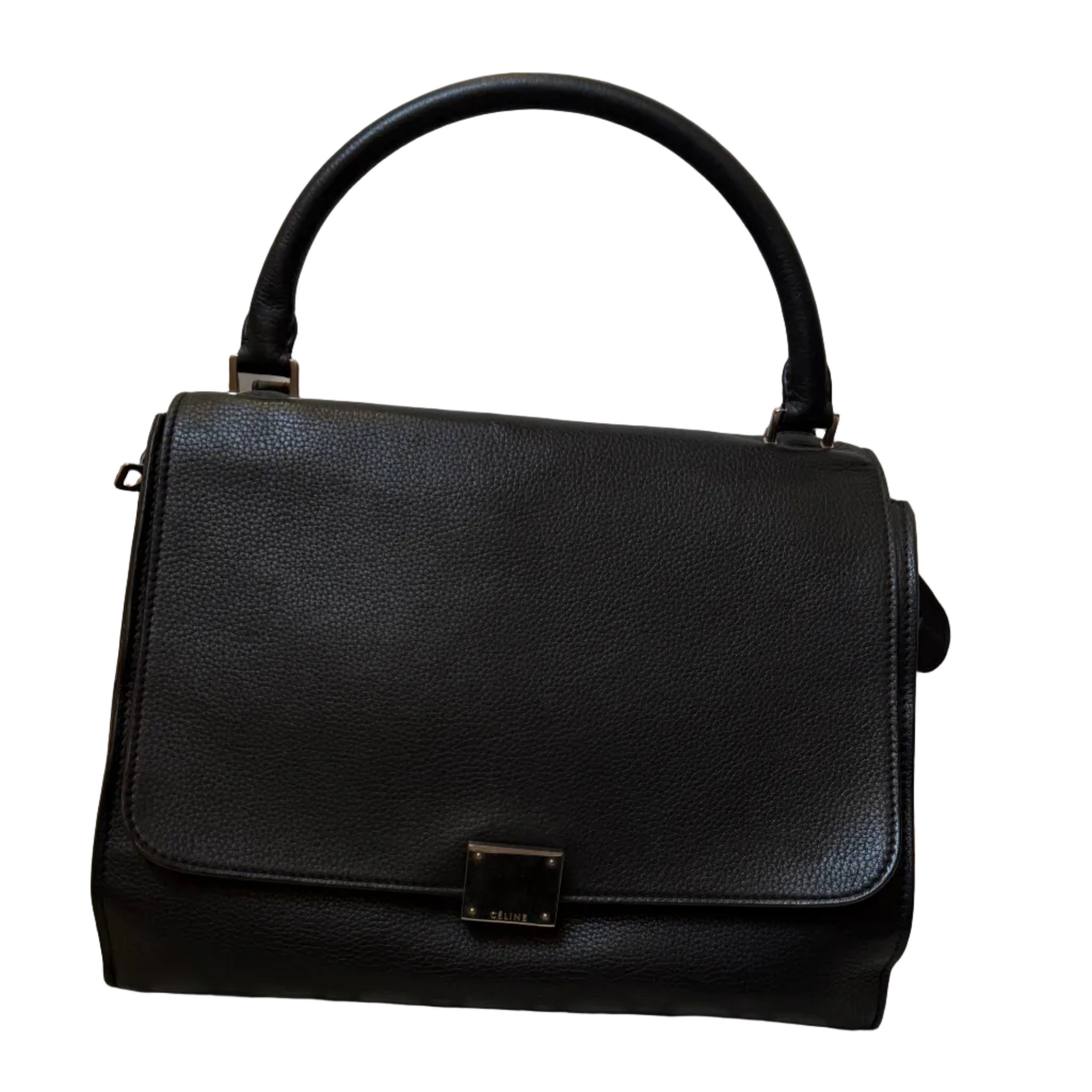 Black handbag on a white background