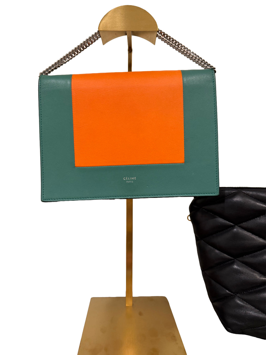 Celine Frame Evening Clutch On Chain In The Pop Green And Fluo Orange Colorway - Image 1