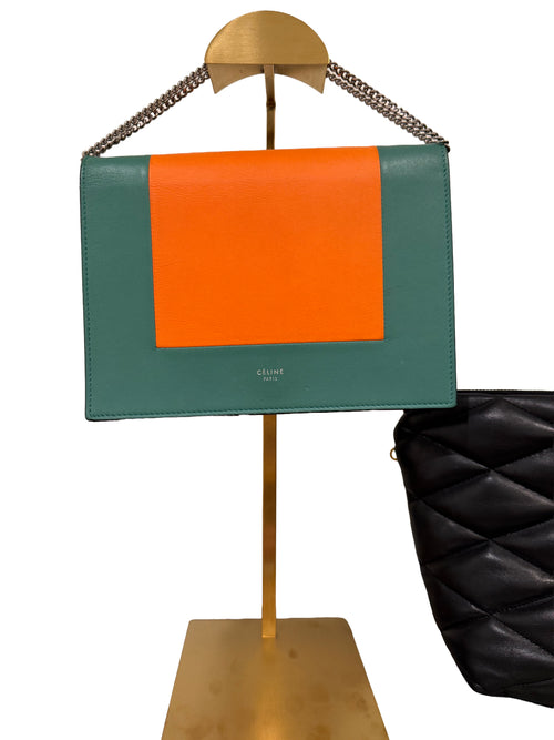 Celine Frame Evening Clutch On Chain In The Pop Green And Fluo Orange Colorway - Image 1