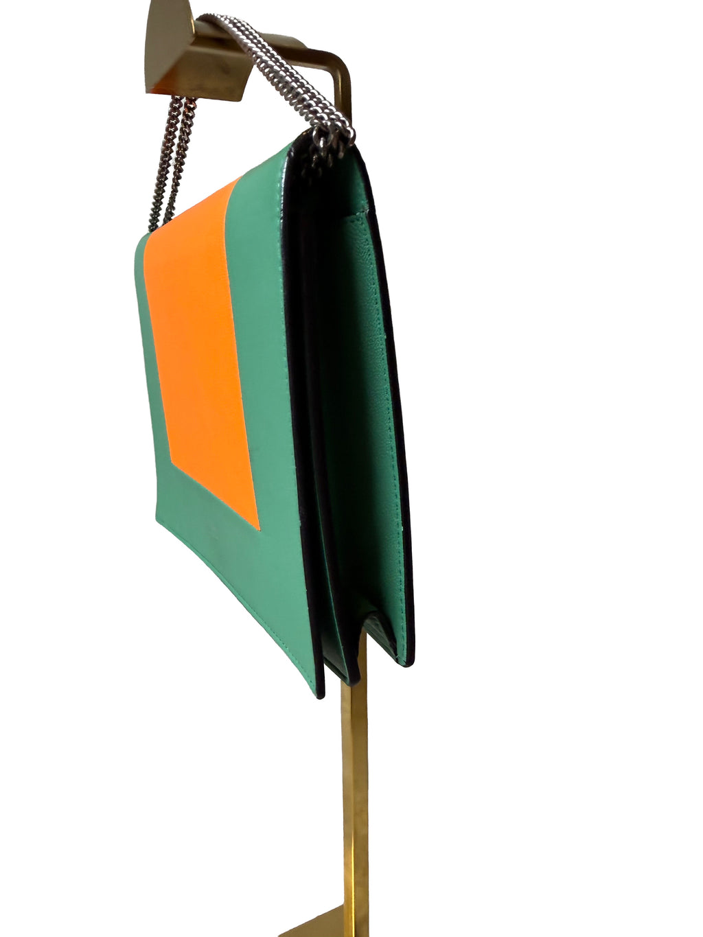 Celine Frame Evening Clutch On Chain In The Pop Green And Fluo Orange Colorway