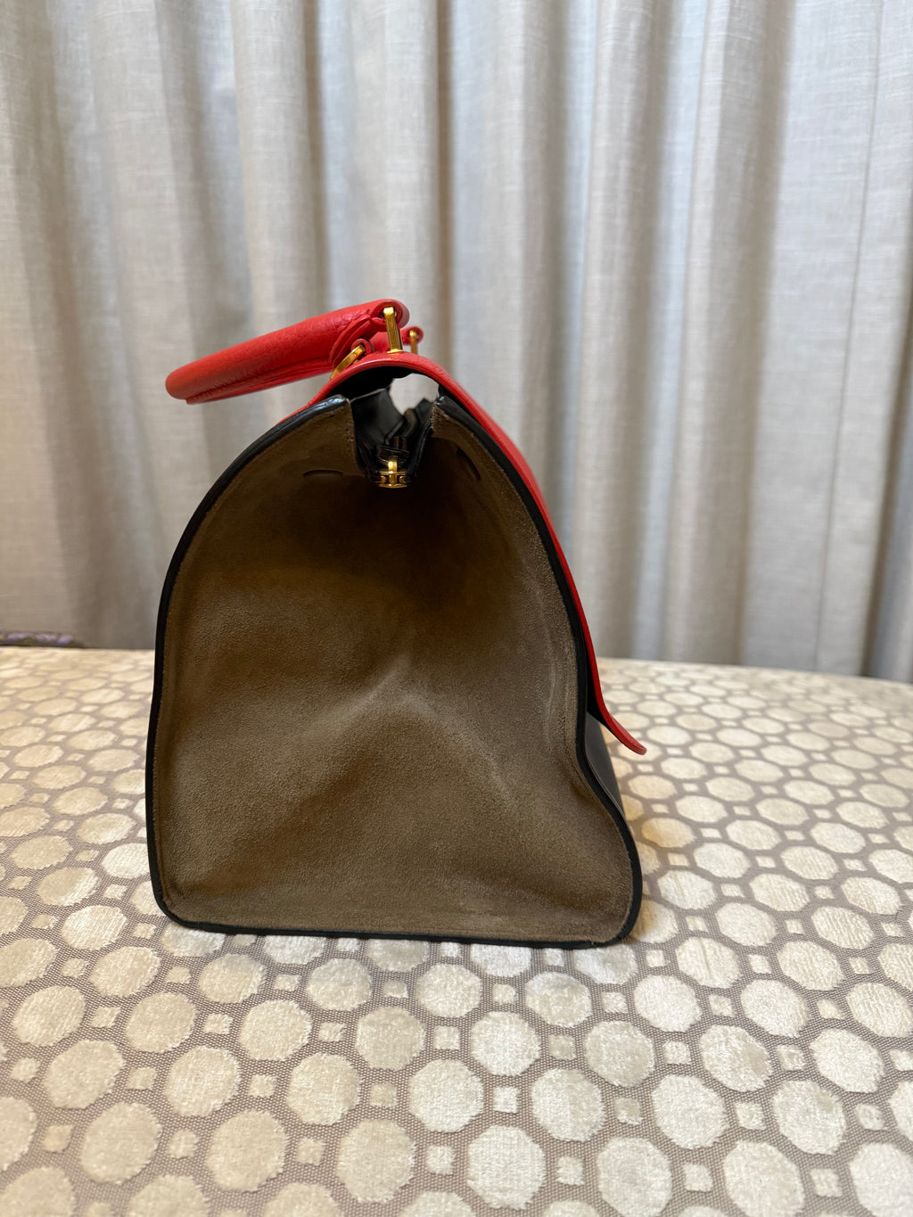 Celine Leather Trapeze Bag in Brown +Red