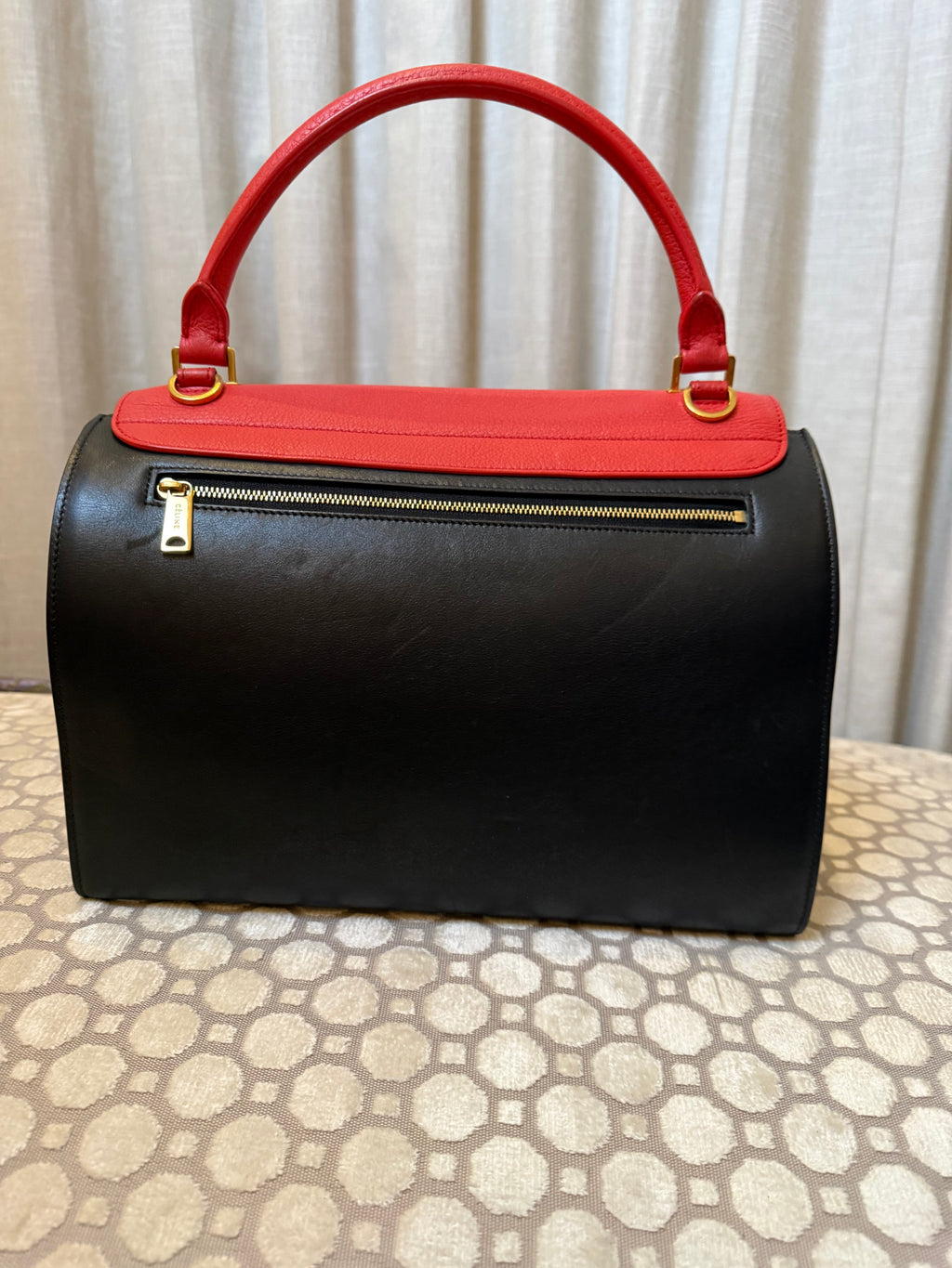 Celine Leather Trapeze Bag in Brown +Red