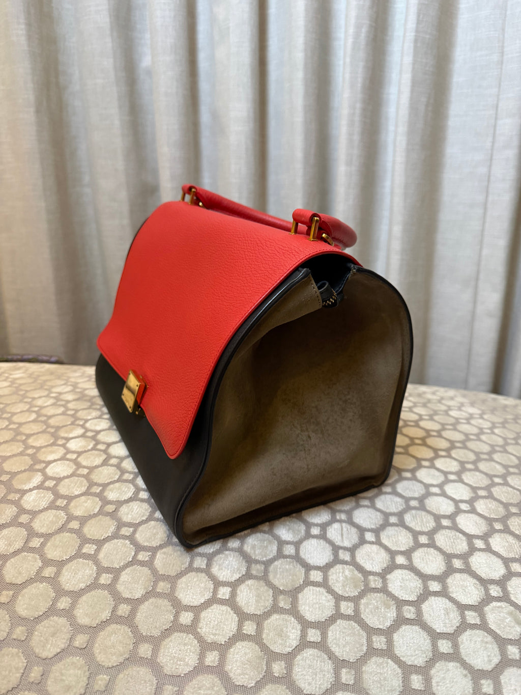 Celine Leather Trapeze Bag in Brown +Red