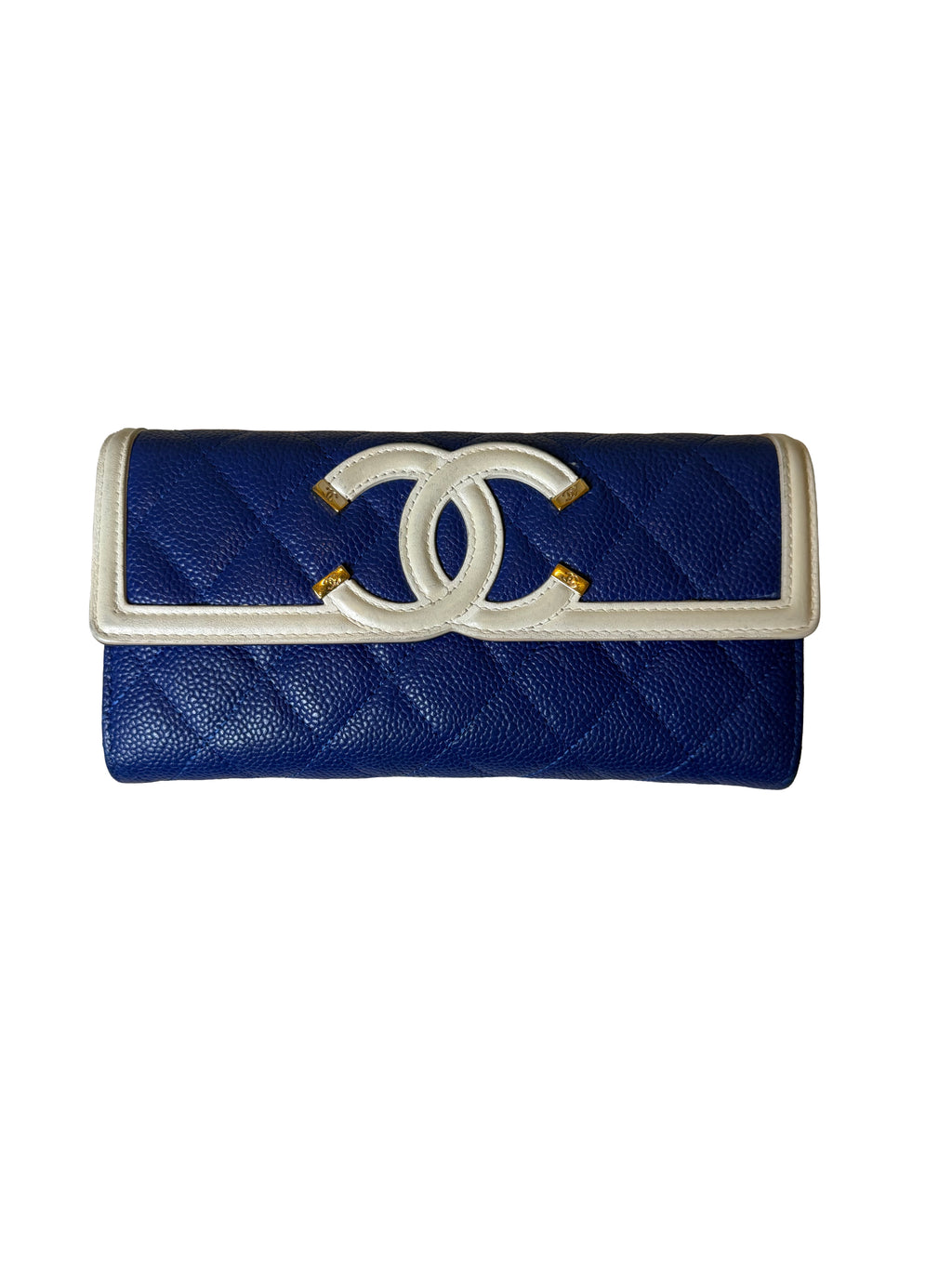 Chanel Cc Filigree Long Wallet Crafted From Quilted Blue Caviar Leather