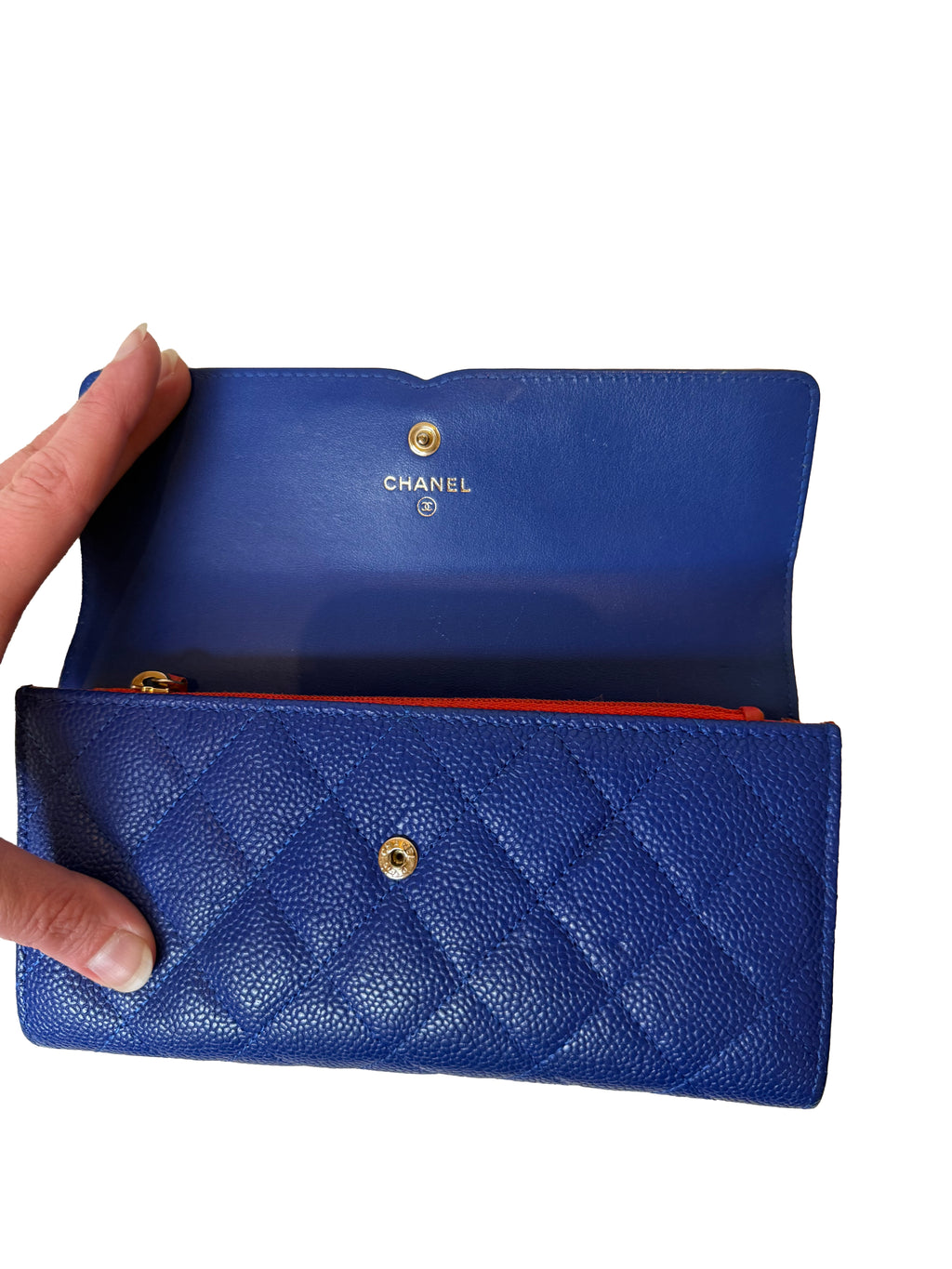 Chanel Cc Filigree Long Wallet Crafted From Quilted Blue Caviar Leather