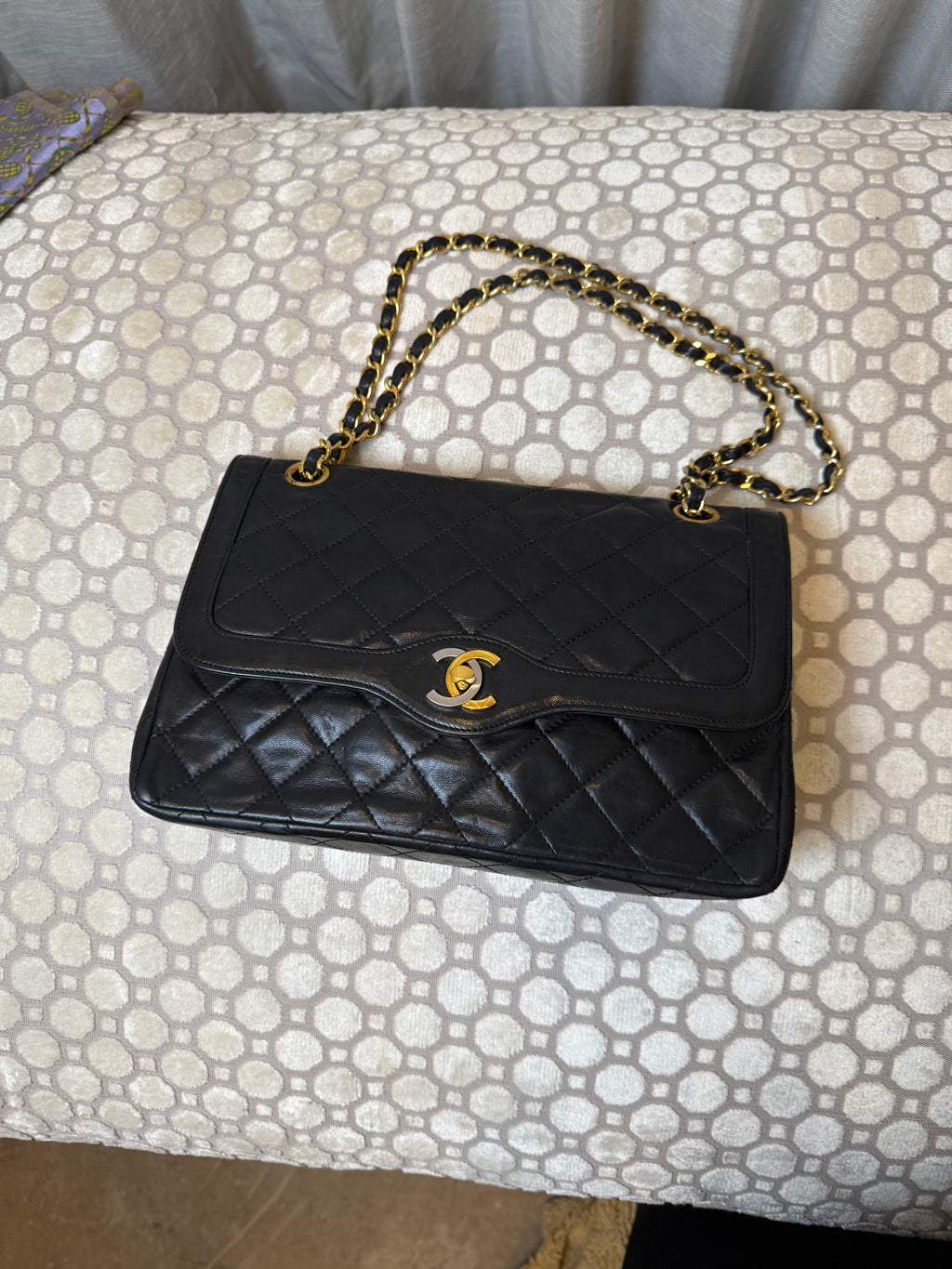 Chanel Matelasse Quilted Leather Chain Shoulder Bag With A Cc Turn Lock And A Red Leather Interior
