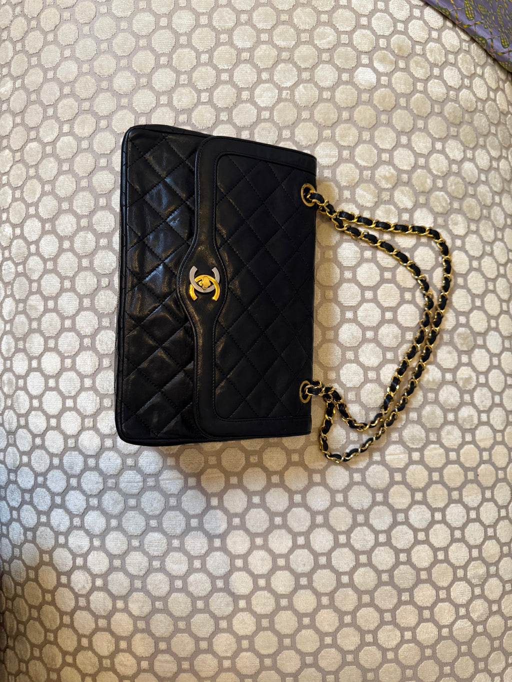 Chanel Matelasse Quilted Leather Chain Shoulder Bag With A Cc Turn Lock And A Red Leather Interior