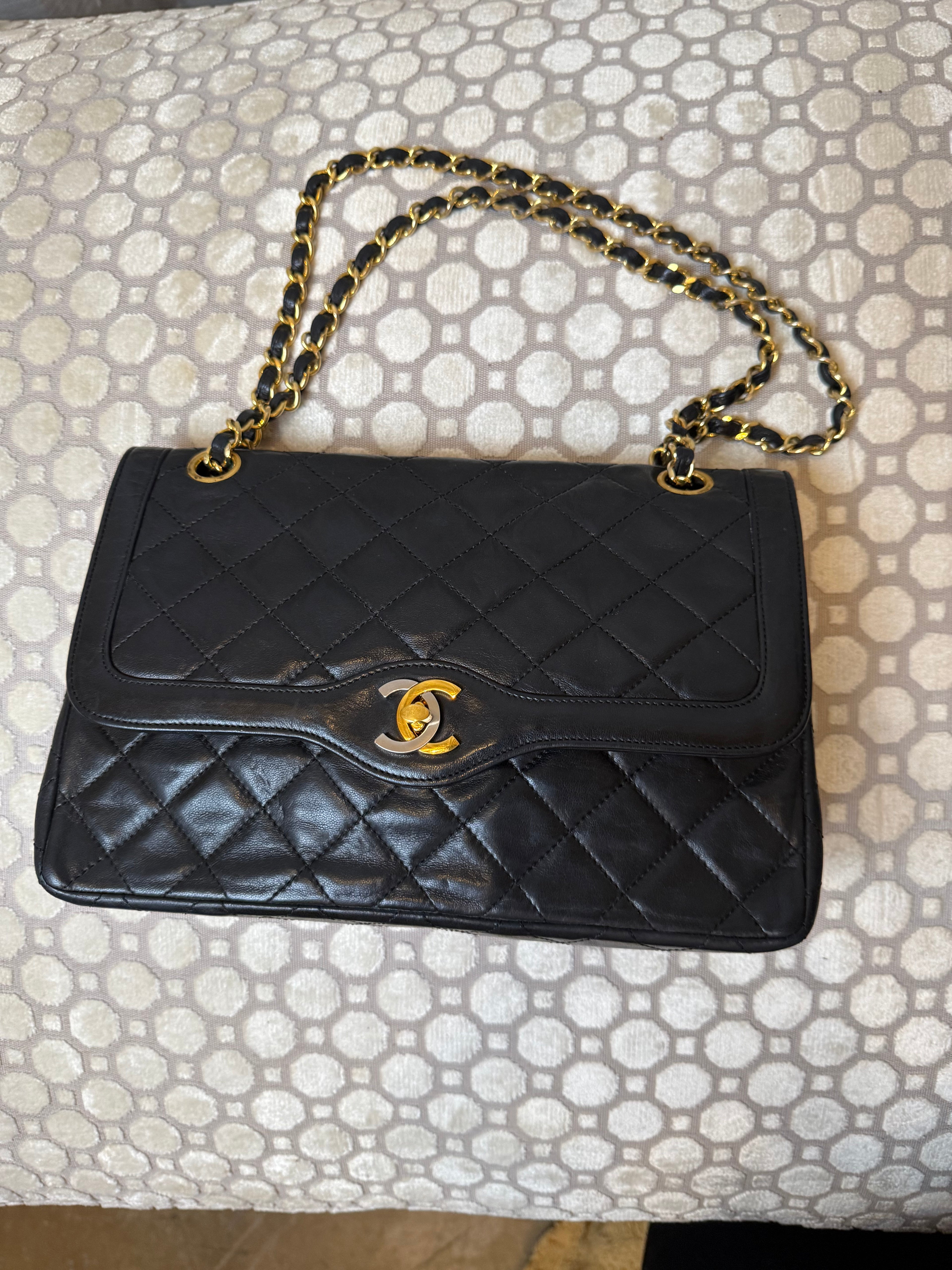 Chanel Matelasse Quilted Leather Chain Shoulder Bag With A Cc Turn Lock And A Red Leather Interior