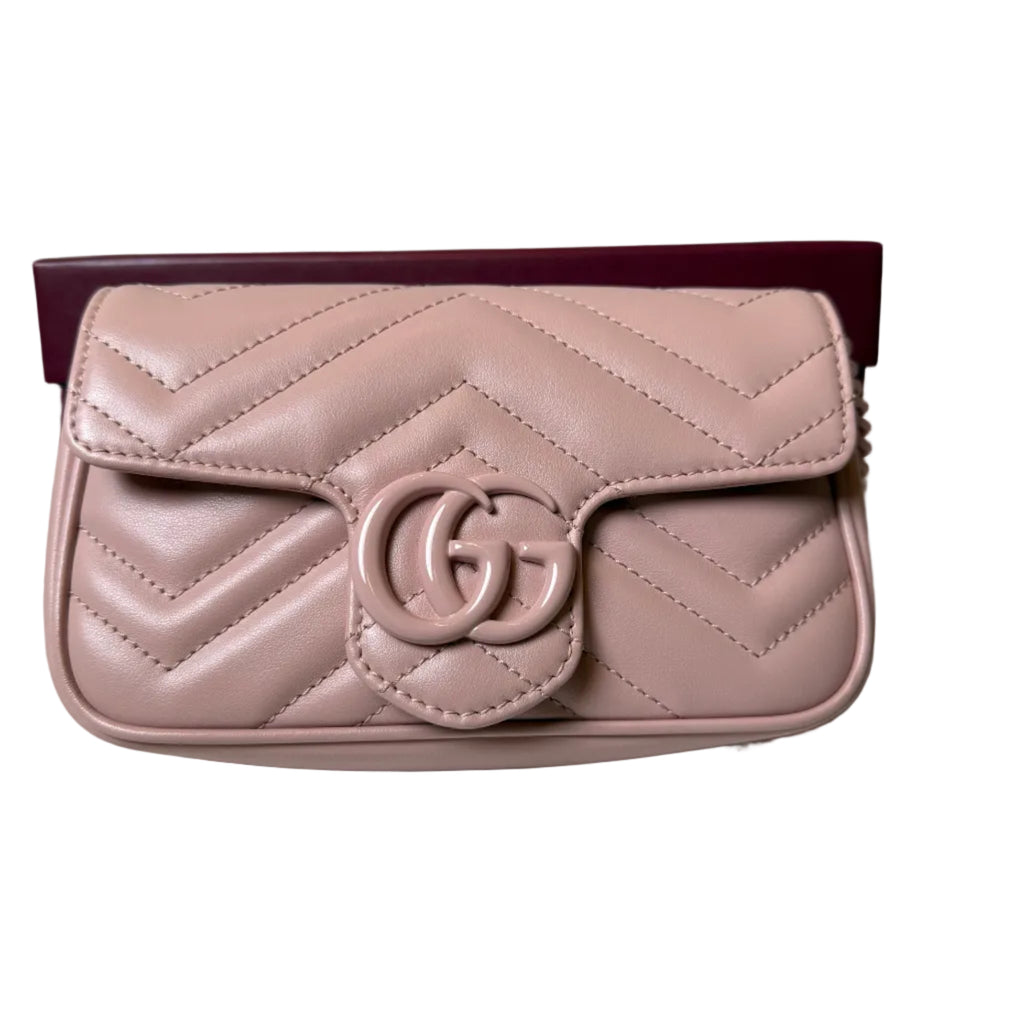 Quilted handbag with a brand logo on a white background