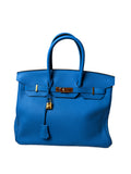 Hermes Birkin 35 Handbag Featuring Togo Leather In A Vibrant Blue Shade With Gold Toned Hardware - Image 1