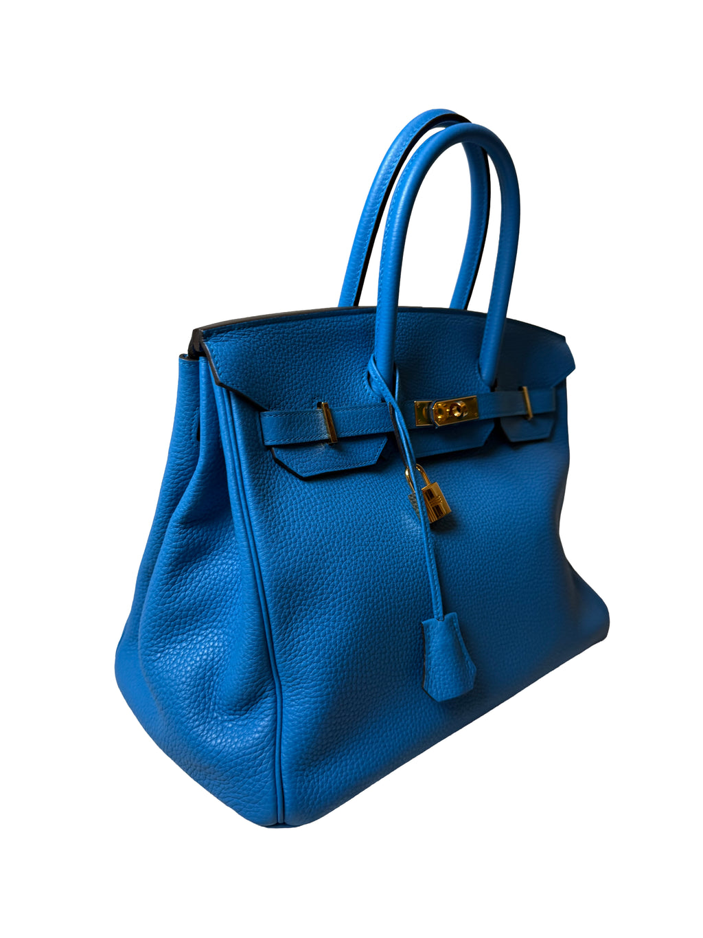 Hermes Birkin 35 Handbag Featuring Togo Leather In A Vibrant Blue Shade With Gold Toned Hardware