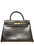 1977 Kelly 32 Handbag Black Box Calf with Gold Hardware