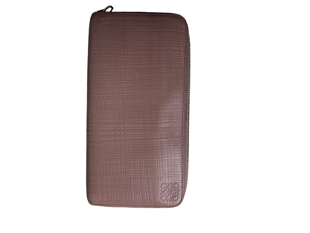 Loewe Linen Anagram Round Zipper Long Wallet In Pink Beige - Image 1
