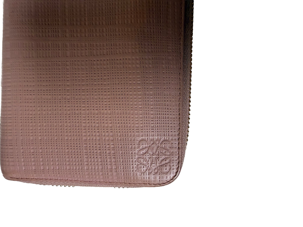 Loewe Linen Anagram Round Zipper Long Wallet In Pink Beige