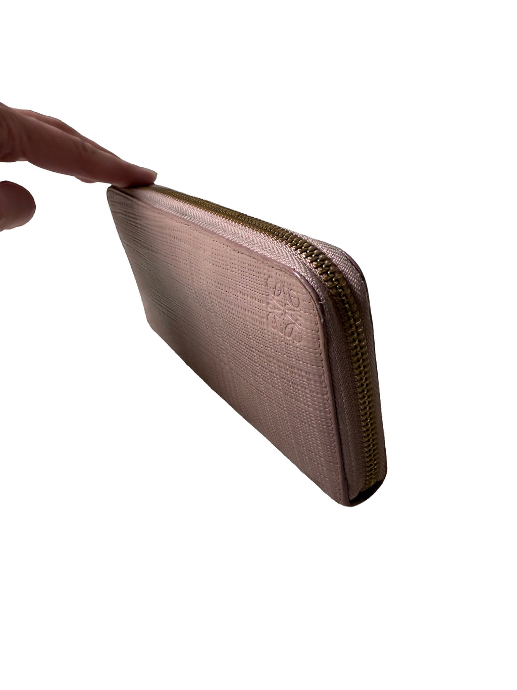 Loewe Linen Anagram Round Zipper Long Wallet In Pink Beige