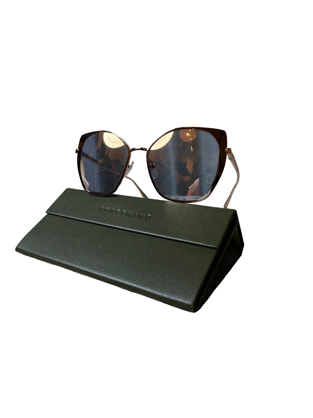 Longchamp Women S Metal Sunglasses Model Lo175S Featuring A Cat Eye Shape And Mirrored Lenses