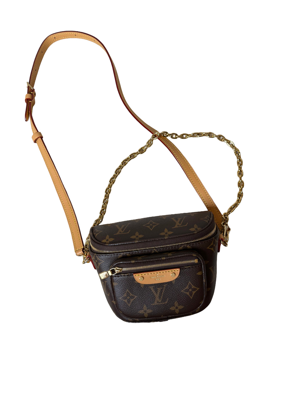 Louis Vuitton Mini Bumbag Is A Compact Belt Bag Crafted From Monogram Canvas With Natural Cowhide Leather Trim
