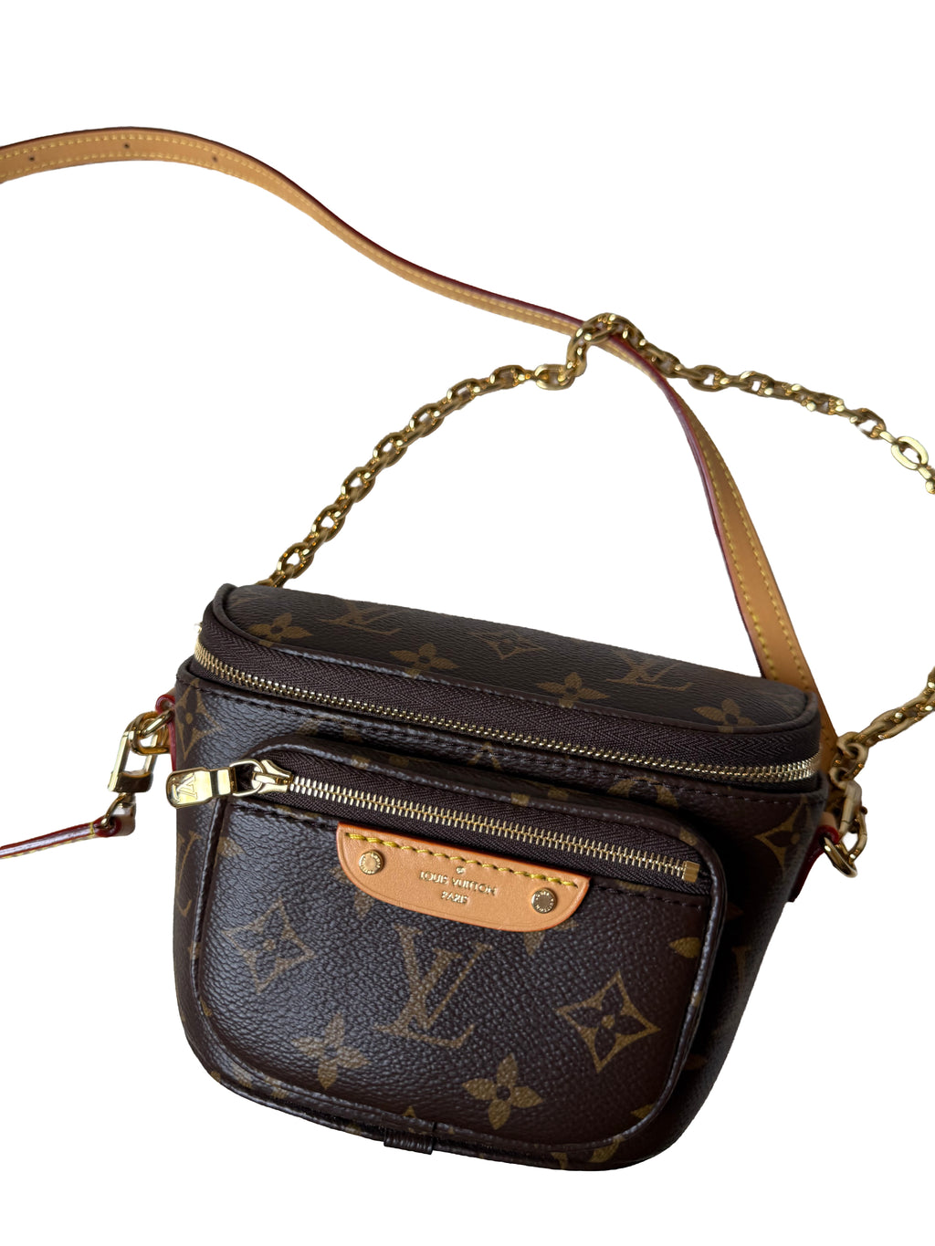 Louis Vuitton Mini Bumbag Is A Compact Belt Bag Crafted From Monogram Canvas With Natural Cowhide Leather Trim - Image 1