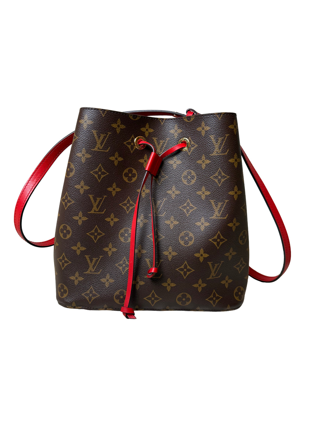 Louis Vuitton Neonoe Mm Bucket Bag In Monogram Coated Canvas With Red Leather Trim