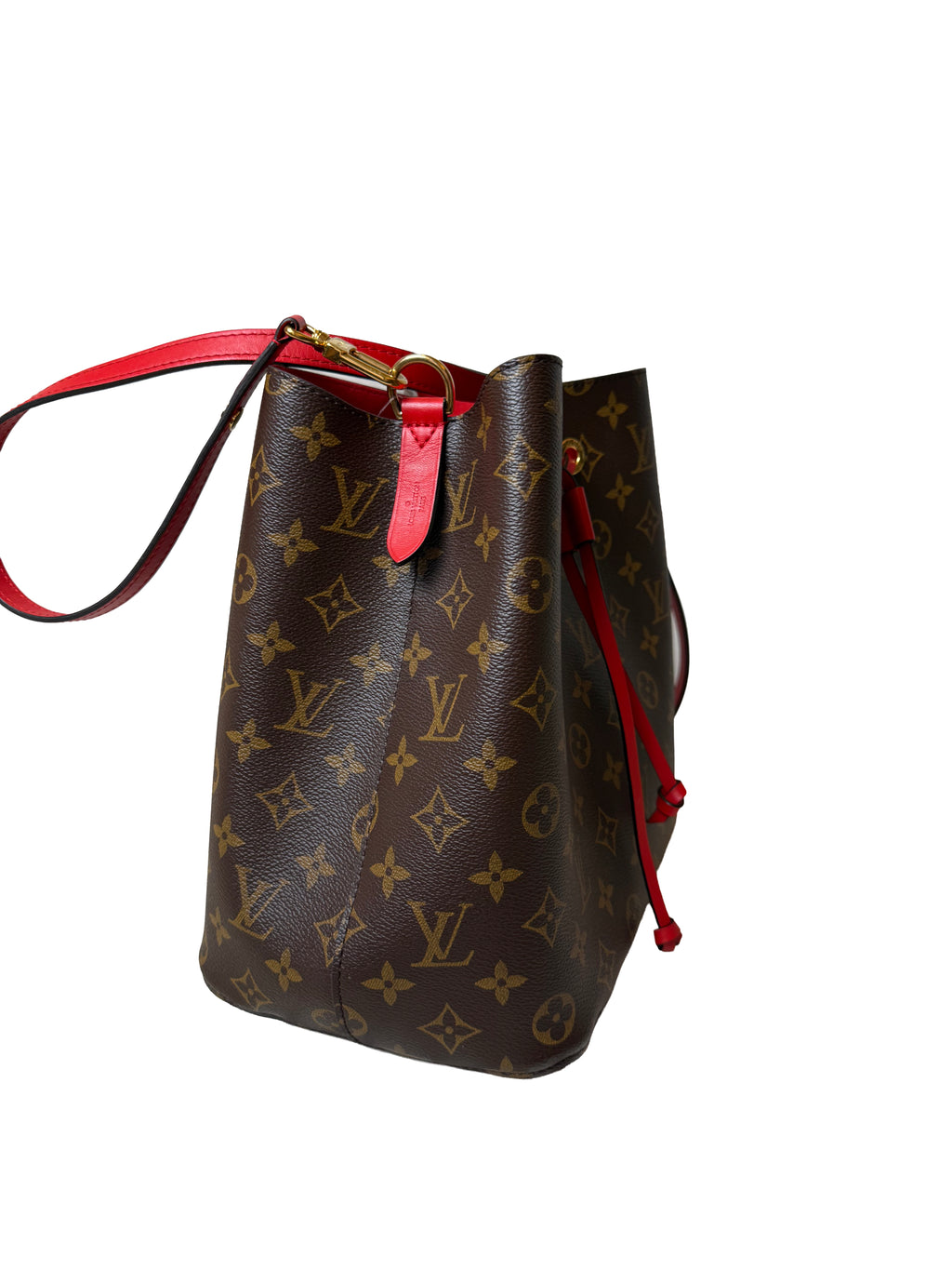 Louis Vuitton Neonoe Mm Bucket Bag In Monogram Coated Canvas With Red Leather Trim - Image 1