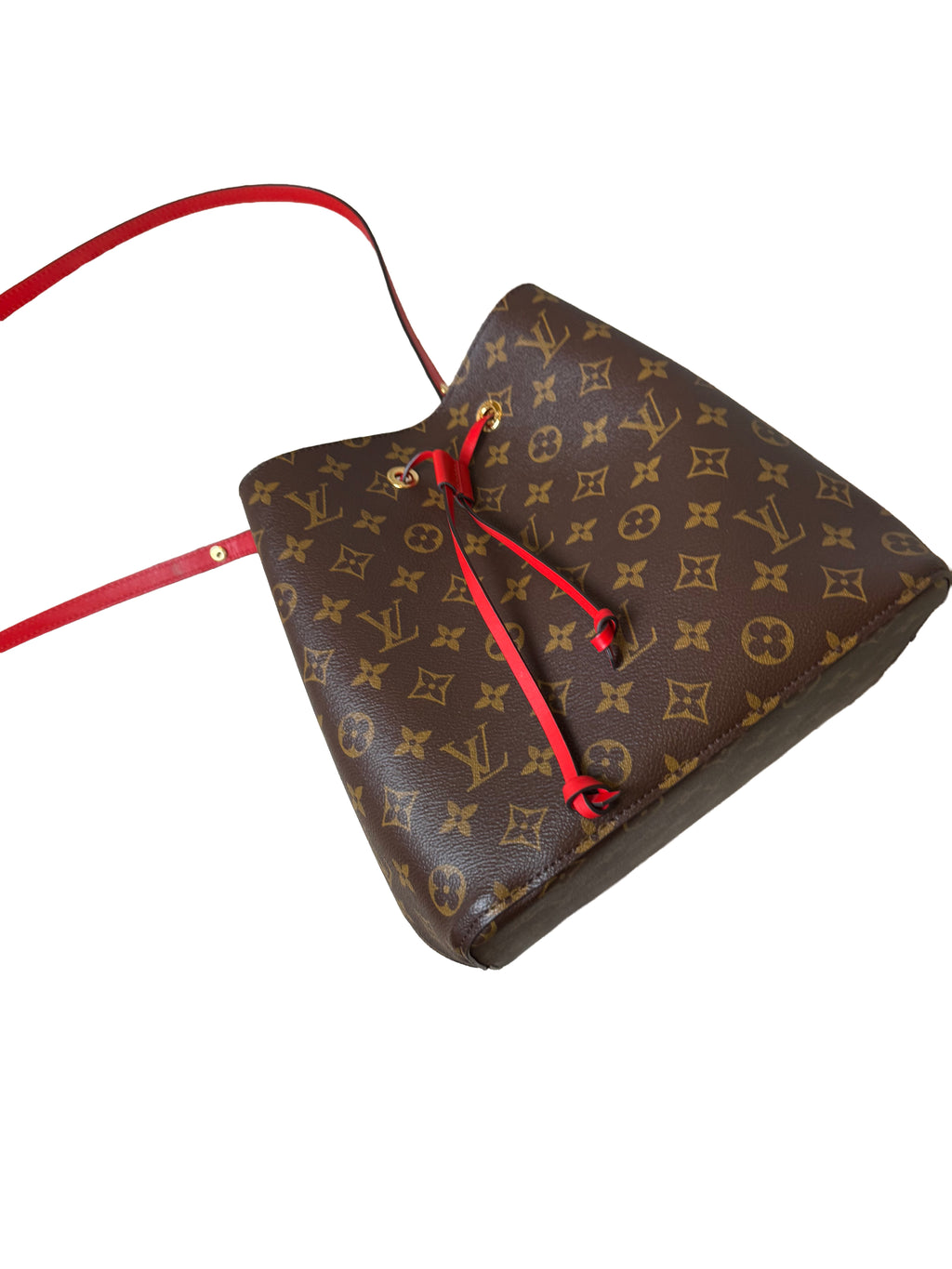 Louis Vuitton Neonoe Mm Bucket Bag In Monogram Coated Canvas With Red Leather Trim