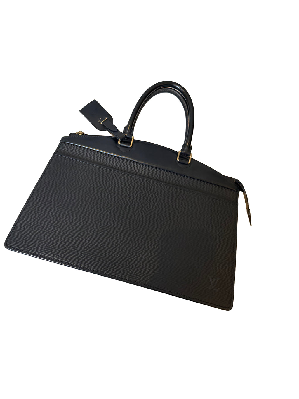 vintage Louis Vuitton Riviera handbag crafted from black Epi leather with gold-tone hardware.
