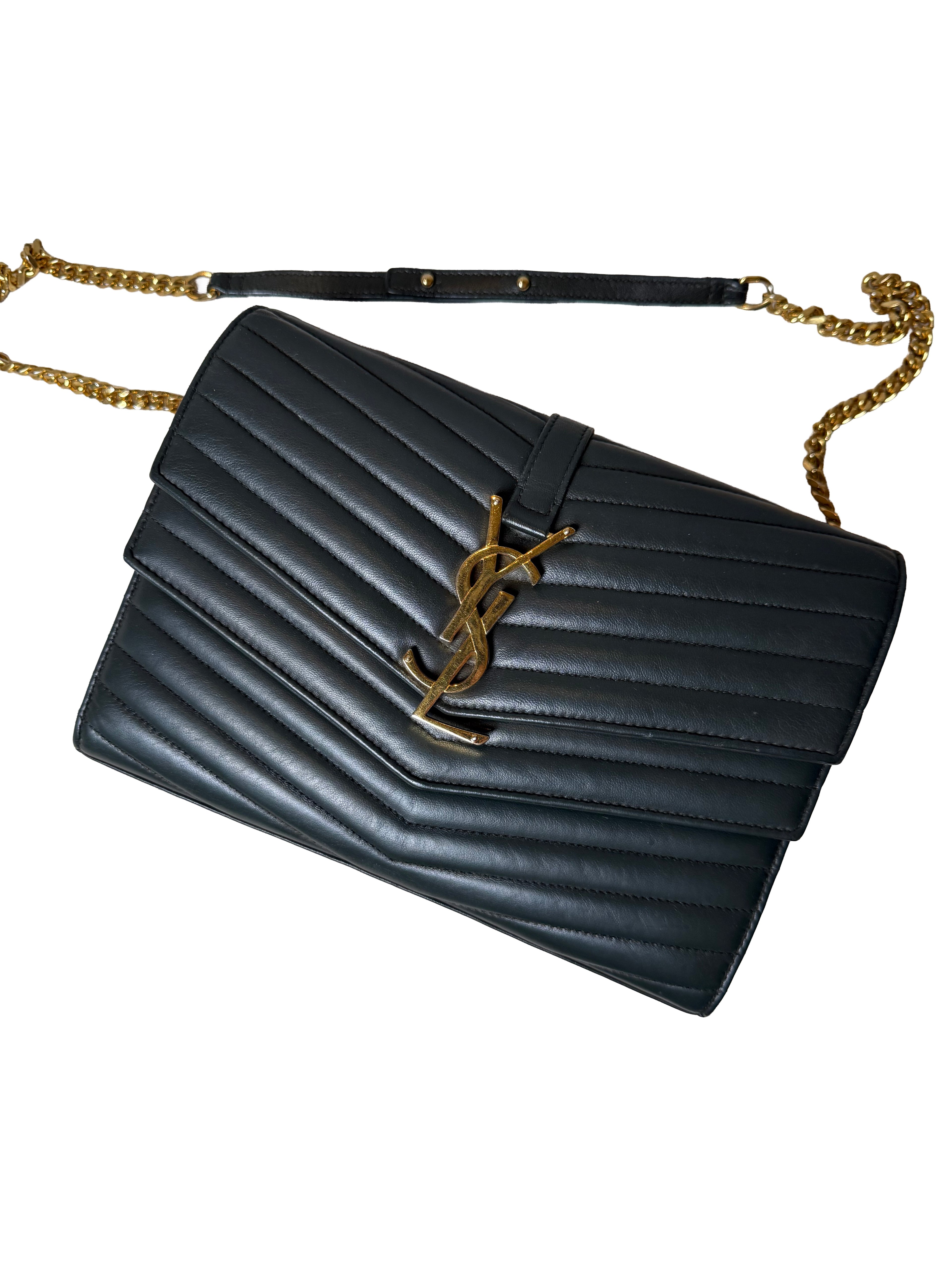 Saint Laurent Sulpice Matelasse Lambskin Monogram Chain Wallet In Deep Green