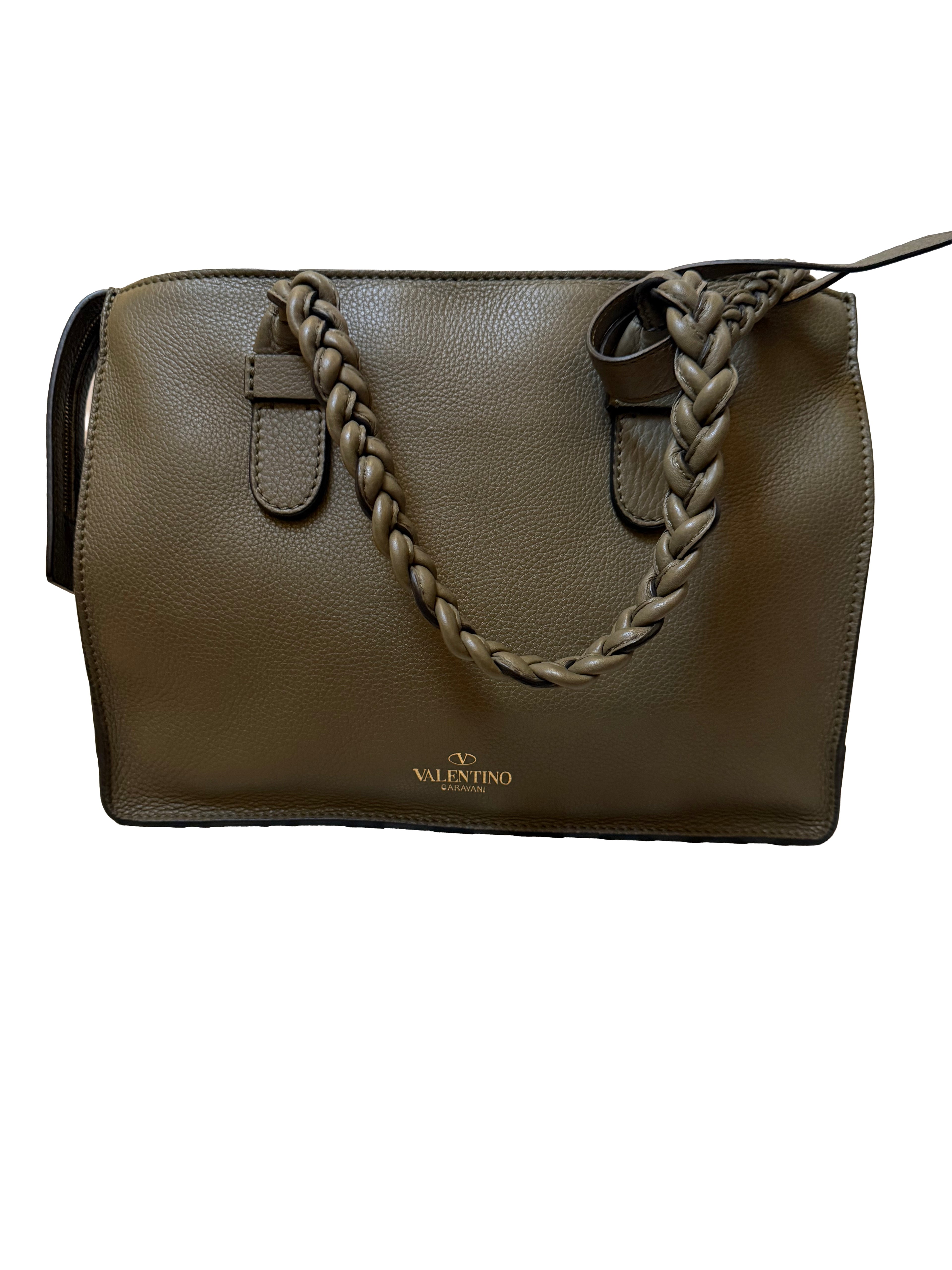 Valentino Olive Braided Handle Tote