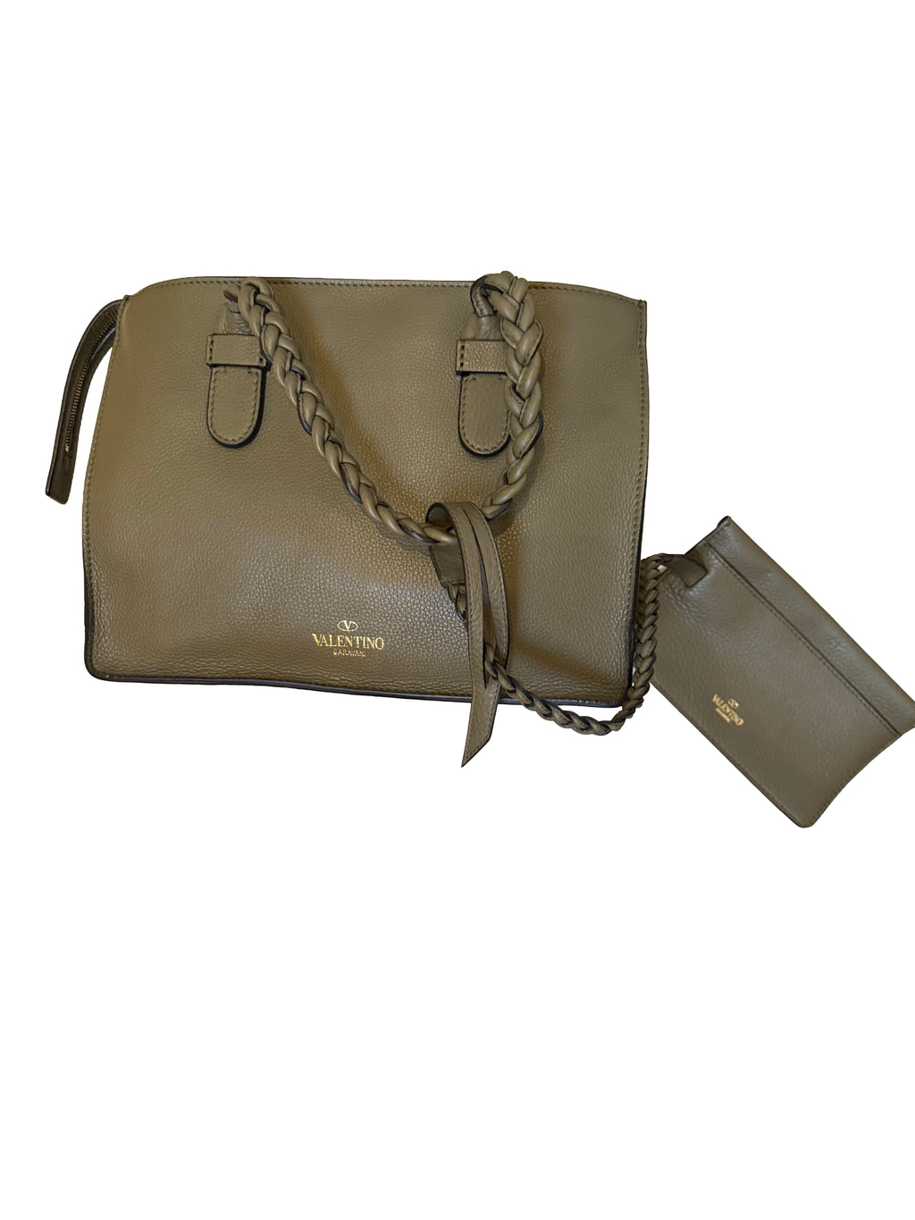 Valentino Olive Braided Handle Tote