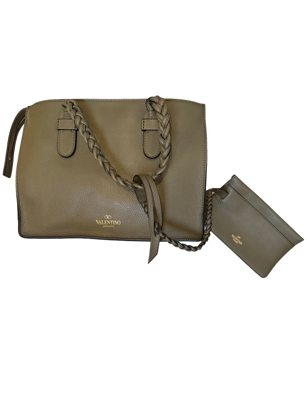 Valentino Olive Braided Handle Tote