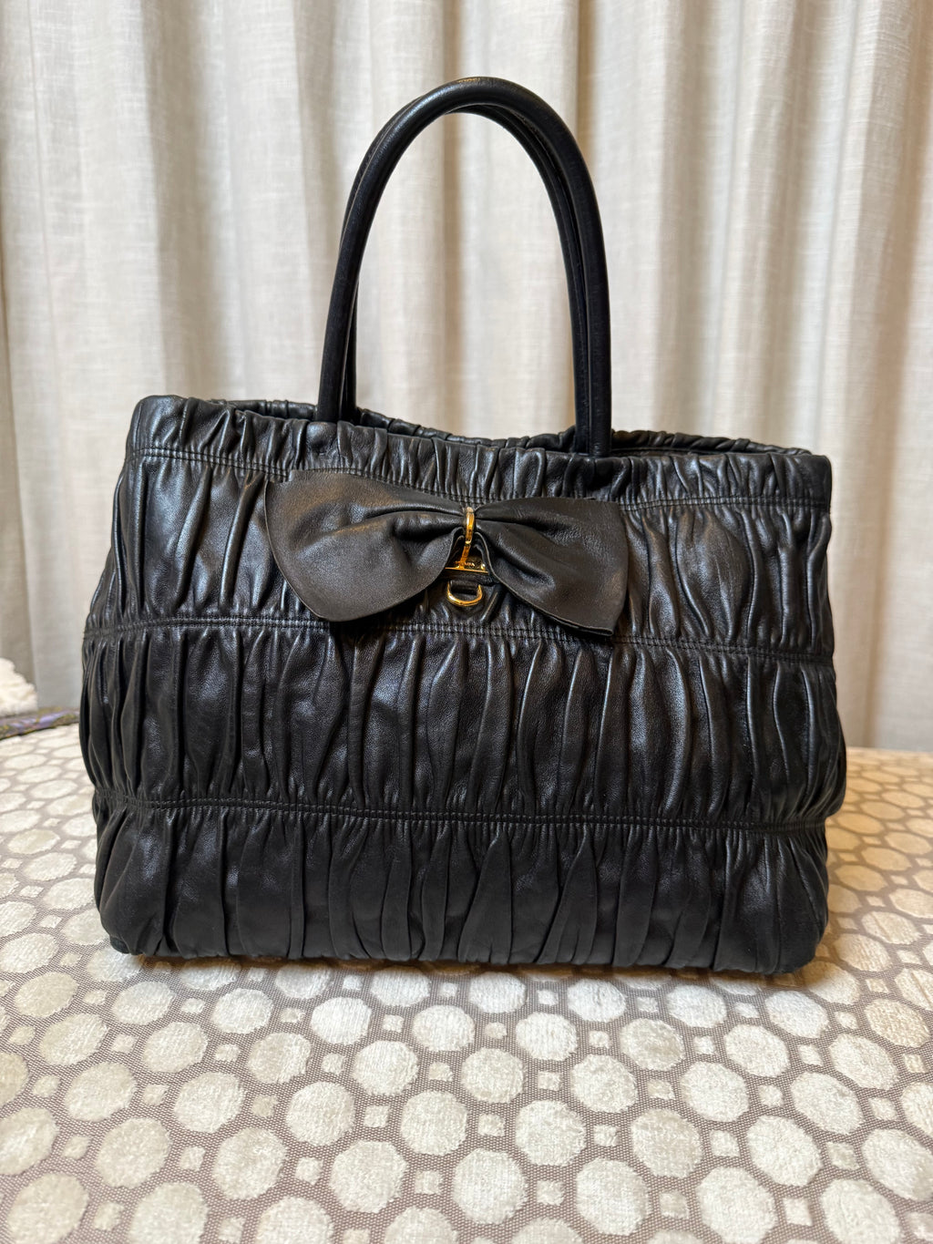 Black Prada Nappa Gaufre Bow Tote Bag
