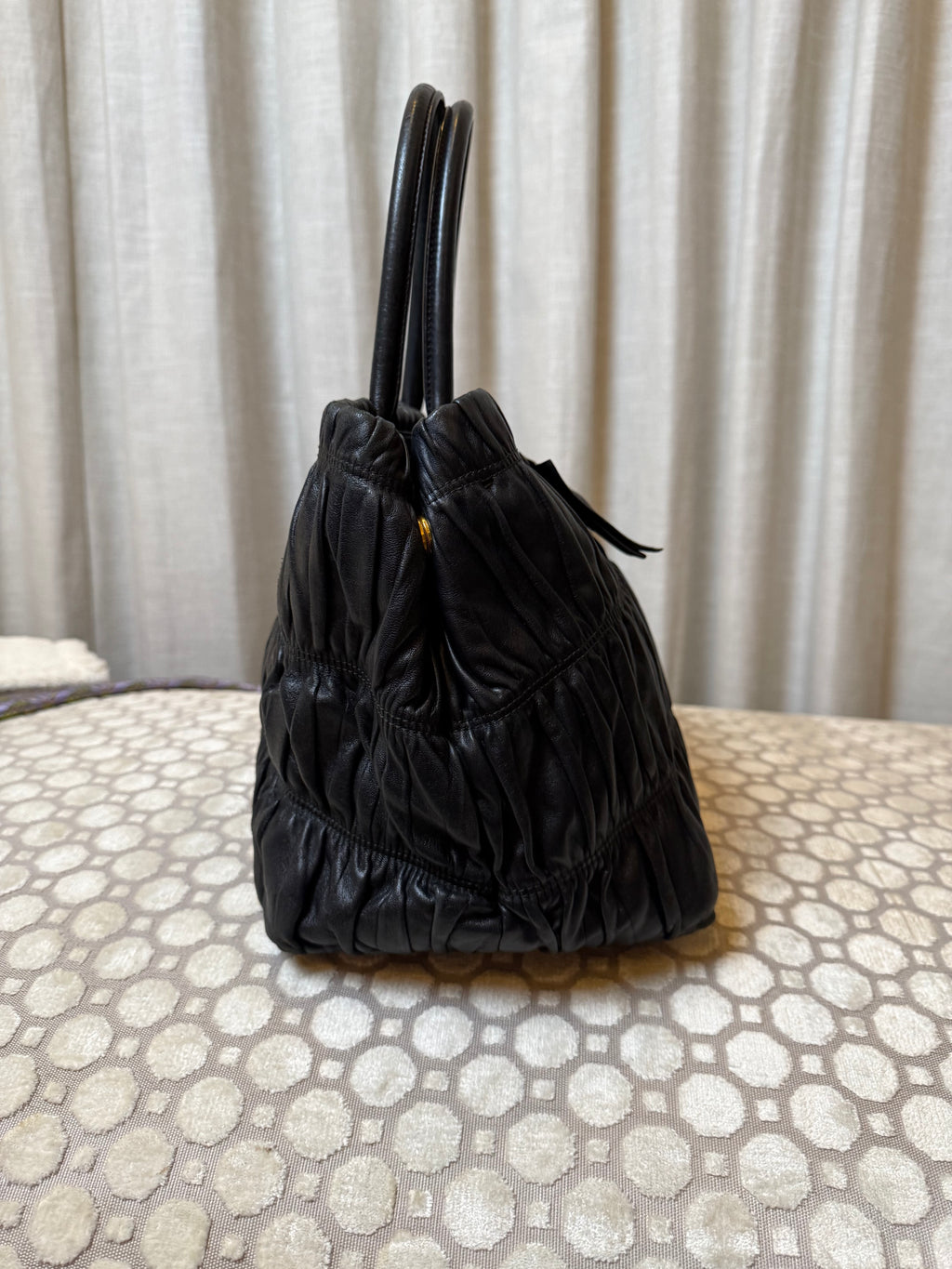 Black Prada Nappa Gaufre Bow Tote Bag
