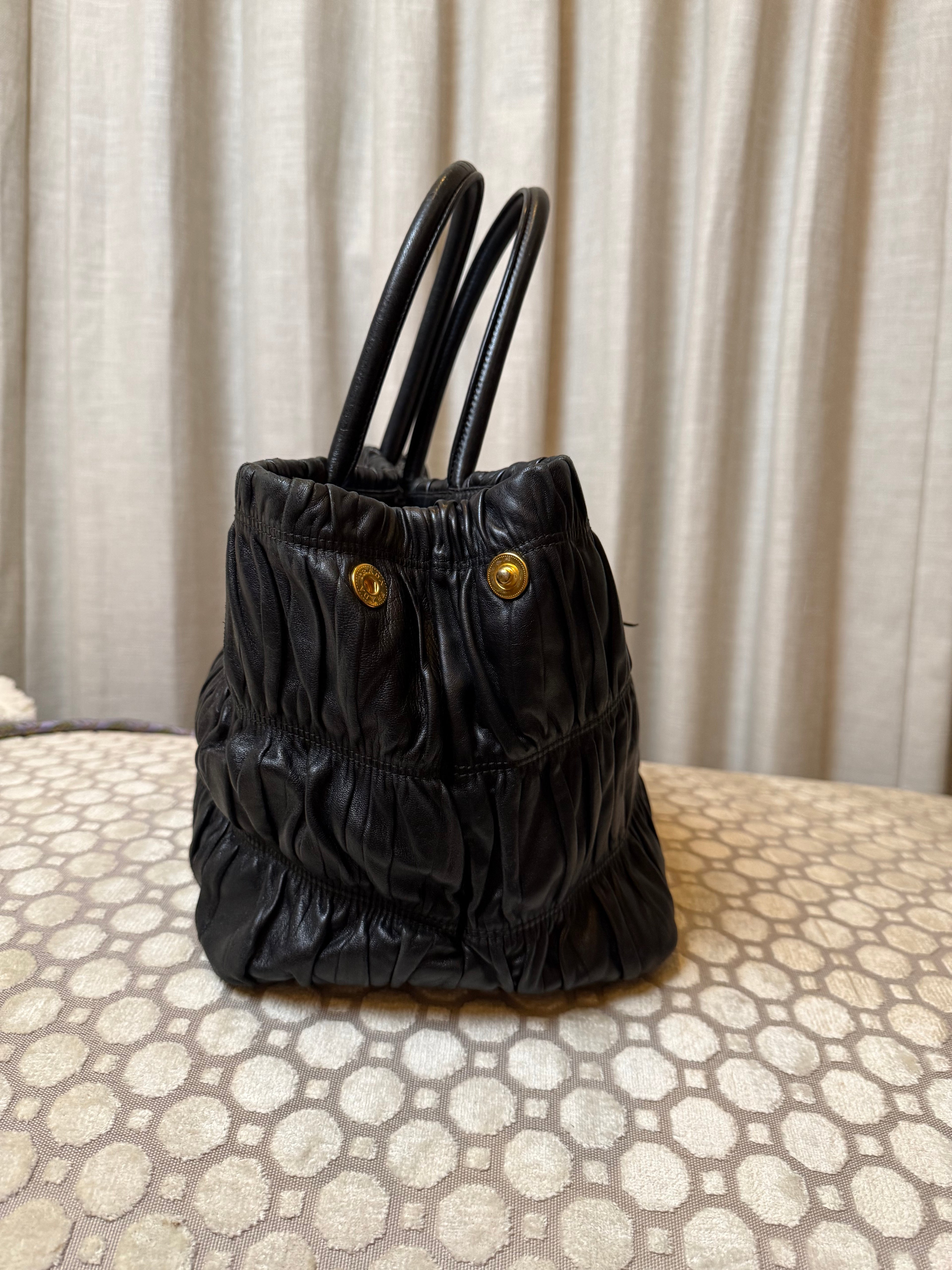 Black Prada Nappa Gaufre Bow Tote Bag